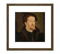 Artery8 Vermeyen Charles V Holy Roman Emperor Painting 8X8 Inch Square Wooden Framed Wall Art Print Picture with Mount in Brown Artery8 Brown