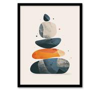 Artery8 Vertical Stacked Rocks Cairn Boho Stylised Design Framed Wall Art in Grey | Size: A4 Artery8 Grey A4