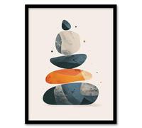Vertical Stacked Rocks Cairn Boho Stylised Design Framed Wall Art Artery8 Grey A4