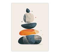 Artery8 Vertical Stacked Rocks Cairn Boho Stylised Design Wall Art Print in Grey | Size: W12" x H16" Artery8 Grey W12" x H16"