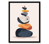 Artery8 Vertical Stacked Stones Zen Bright Graphic Boho Living Room Artwork Framed Wall Art Print A4