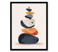 Artery8 Vertical Stacked Stones Zen Bright Graphic Boho Framed Art Print in Orange | Size: A4 Artery8 Orange A4