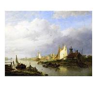 Artery8 Vettewinkel Boats On River With Beacon Of Light Large Wall Art Poster Print Thick Paper 18X24 Inch