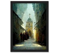 Artery8 Via Dolorosa Street Pilgrims Heading To The Church Of Holy Sepulchre Artwork Framed Wall Art Print A4 in Black Artery8 Black