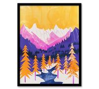 Artery8 Vibrant Abstract Mount Fitz Roy South American Forest Living Room Artwork Framed Wall Art Print 18X24 Inch