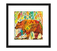 Artery8 Vibrant Bear in Autumn Forest Colourful Orange Watercolour Painting Square Wooden Framed Wall Art Print Picture 8X8 Inch in Black Artery8 Black