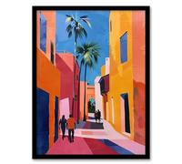 Artery8 Vibrant Casablanca Street African Architecture Living Room Artwork Framed Wall Art Print 18X24 Inch