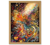 Artery8 Vibrant Colour Sound Waves Music Artwork Artwork Framed A3 Wall Art Print