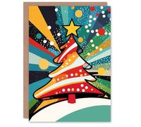 Artery8 Vibrant Colourful Decorated Tree Pop Art Blank For Him Or Her Art Xmas Festive Christmas Card