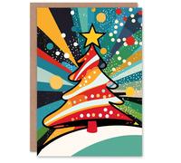 Artery8 Vibrant Colourful Decorated Tree Pop Art Blank For Him Or Her Art Xmas Festive Christmas Card