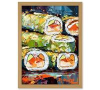 Artery8 Vibrant Japanese Cuisine Sushi Roll Oil Painting Artwork Framed A3 Wall Art Print