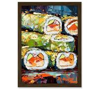 Artery8 Vibrant Japanese Cuisine Sushi Roll Oil Painting Artwork Framed A3 Wall Art Print