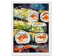 Artery8 Vibrant Japanese Cuisine Sushi Roll Oil Painting Artwork Framed Wall Art Print A4