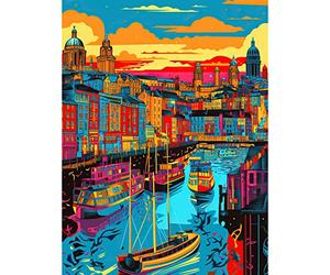 Artery8 Vibrant Liverpool City Waterfront Sunset Cityscape Large XL Wall Art Canvas Print