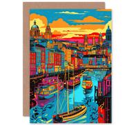 Artery8 Vibrant Liverpool City Waterfront Sunset Cityscape Travel Birthday Sealed Greeting Card Plus Envelope Blank inside