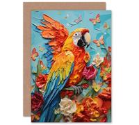 Artery8 Vibrant Macaw Parrot Butterflies for Wife Her Mum Sister Daughter Mom Gran Nan Birthday Thank You Kids Child Blank Art Greeting Card