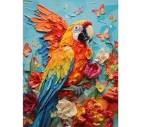 Artery8 Vibrant Macaw Parrot Heavy Oil Paint with Butterflies and Flowers High Texture Artwork Extra Large XL Wall Art Poster Print