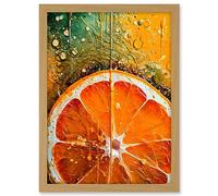 Artery8 Vibrant Macro Close up Orange Slice Oil Painting Artwork Framed A3 Wall Art Print