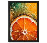 Artery8 Vibrant Macro Close up Orange Slice Oil Painting Artwork Framed A3 Wall Art Print