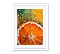 Artery8 Vibrant Macro Close up Orange Slice Oil Painting Artwork Framed Wall Art Print 18X24 Inch