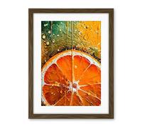 Artery8 Vibrant Macro Close up Orange Slice Oil Painting Artwork Framed Wall Art Print 18X24 Inch