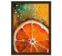 Artery8 Vibrant Macro Close up Orange Slice Oil Painting Artwork Framed Wall Art Print A4