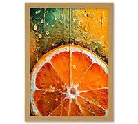 Artery8 Vibrant Macro Close up Orange Slice Oil Painting Artwork Framed Wall Art Print A4