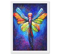 Artery8 Vibrant Neon Dragonfly Glowing Night Oil Painting Artwork Framed Wall Art Print A4 in White Artery8 White