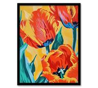 Artery8 Vibrant Orange Tulip Flowers Floral Oil Painting Living Room Artwork Framed Wall Art Print A4