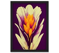 Artery8 Vibrant Saffron Crocus Flower Abstract in Violet Orange Cream Artwork Framed Wall Art Print A4 in Black Artery8 Black