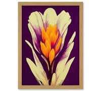 Artery8 Vibrant Saffron Crocus Flower Abstract in Violet Orange Cream Artwork Framed Wall Art Print A4 in Light Oak Artery8 Light Oak