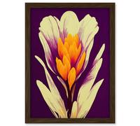 Artery8 Vibrant Saffron Crocus Flower Abstract in Violet Orange Cream Artwork Framed Wall Art Print A4 in Brown Artery8 Brown