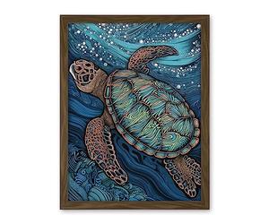 Artery8 Vibrant Sea Turtle Swimming Under the Surface Artwork Framed Wall Art Print 18X24 Inch