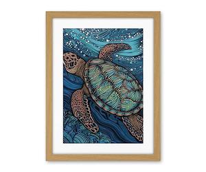 Artery8 Vibrant Sea Turtle Swimming Under the Surface Artwork Framed Wall Art Print 18X24 Inch