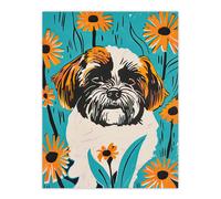Artery8 Vibrant Shih Tzu Daisy Portrait Dog Lover Floral Wall Art Print in Blue | Size: W12" x H16" Artery8 Blue W12" x H16"