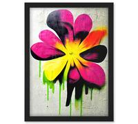 Artery8 Vibrant Street Art Graffiti Spray Paint Flower On Wall Artwork Framed Wall Art Print A4 in Black Artery8 Black
