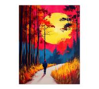 Vibrant Sunset Sky Autumn Forest Walk Path Hike Wall Art Print Artery8 Orange W24 inch x H32 inch