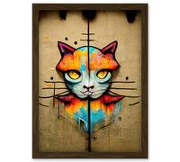 Doppelganger33 LTD Vibrant Symmetrical Street Art Mural Graffiti Cat Artwork Framed Wall Art Print A4