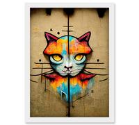Doppelganger33 LTD Vibrant Symmetrical Street Art Mural Graffiti Cat Artwork Framed Wall Art Print A4