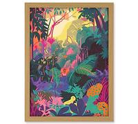 Artery8 Vibrant Tropical Rainforest Sunrise Illustration Artwork Framed A3 Wall Art Print