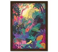 Artery8 Vibrant Tropical Rainforest Sunrise Illustration Artwork Framed A3 Wall Art Print