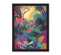 Artery8 Vibrant Tropical Rainforest Sunrise Illustration Artwork Framed Wall Art Print 18X24 Inch