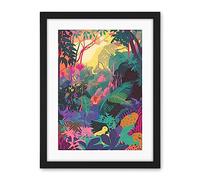 Artery8 Vibrant Tropical Rainforest Sunrise Illustration Artwork Framed Wall Art Print 18X24 Inch