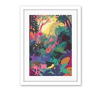 Artery8 Vibrant Tropical Rainforest Sunrise Illustration Artwork Framed Wall Art Print 18X24 Inch