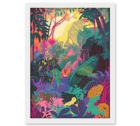 Artery8 Vibrant Tropical Rainforest Sunrise Illustration Artwork Framed Wall Art Print A4