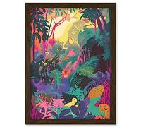 Artery8 Vibrant Tropical Rainforest Sunrise Illustration Artwork Framed Wall Art Print A4