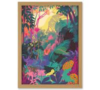 Artery8 Vibrant Tropical Rainforest Sunrise Illustration Artwork Framed Wall Art Print A4