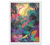 Artery8 Vibrant Tropical Rainforest Sunrise Illustration Artwork Framed Wall Art Print A4 in White Artery8 White