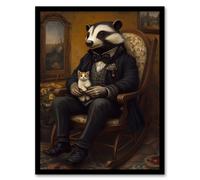 Artery8 Victorian Badger with Kitten on Rocking Chair Framed Art Print in Brown | Size: W12" x H16" Artery8 Brown W12" x H16"