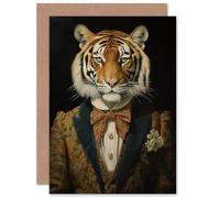 Artery8 Victorian Tiger Who Went to Tea William Morris Style Pattern for Husband Him Dad Son Brother Birthday Thank You Congratulations Blank Art Greeting Card